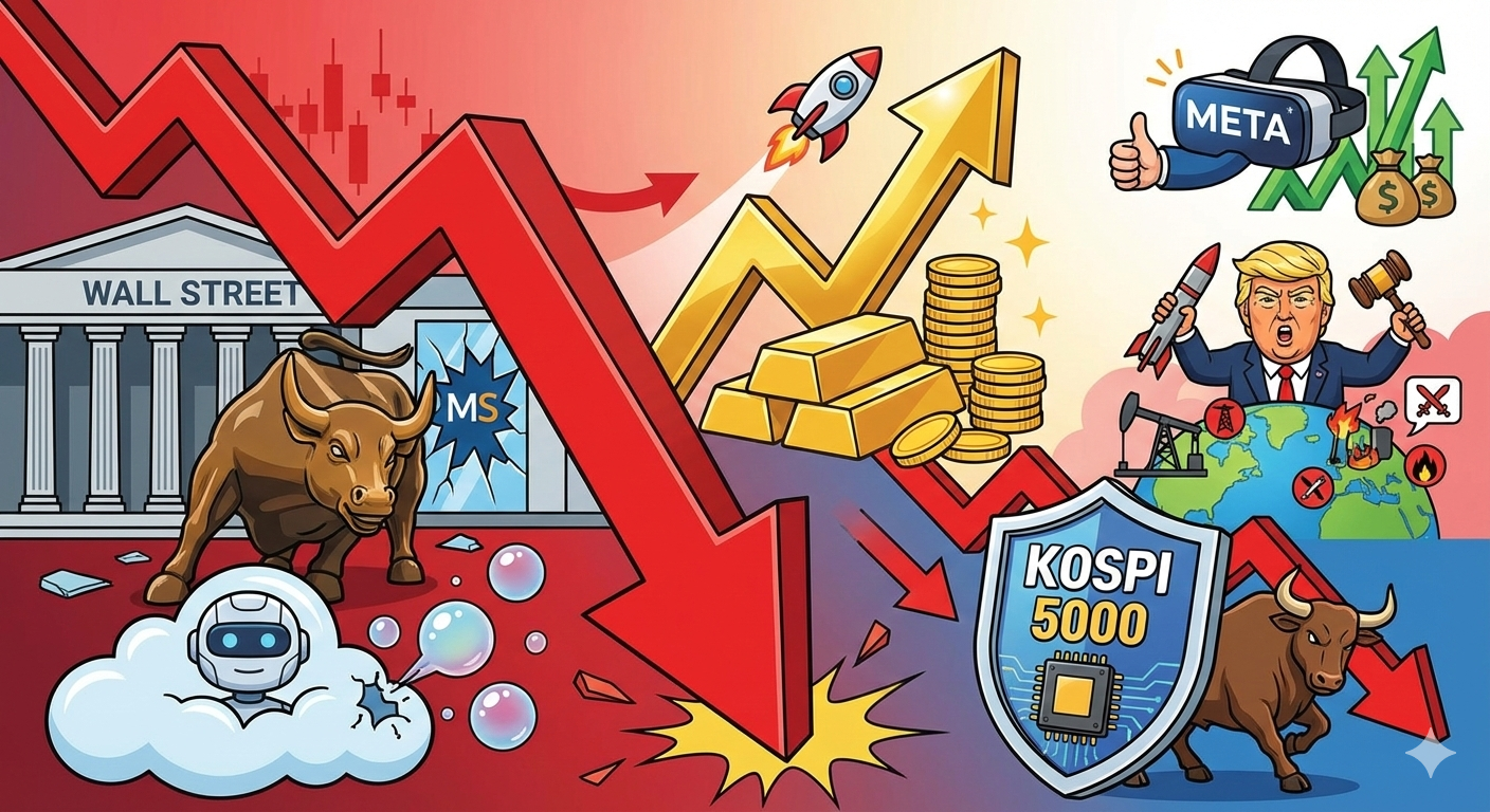 미국 증시 급락 원인 분석: 마이크로소프트 12% 쇼크와 AI 거품론, 코스피 5,000의 운명은?