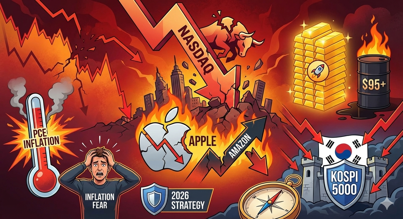 [긴급분석] 미국 증시 급락! 애플·아마존 실적 쇼크와 PCE 물가 공포, 코스피 5,000 지켜낼까?