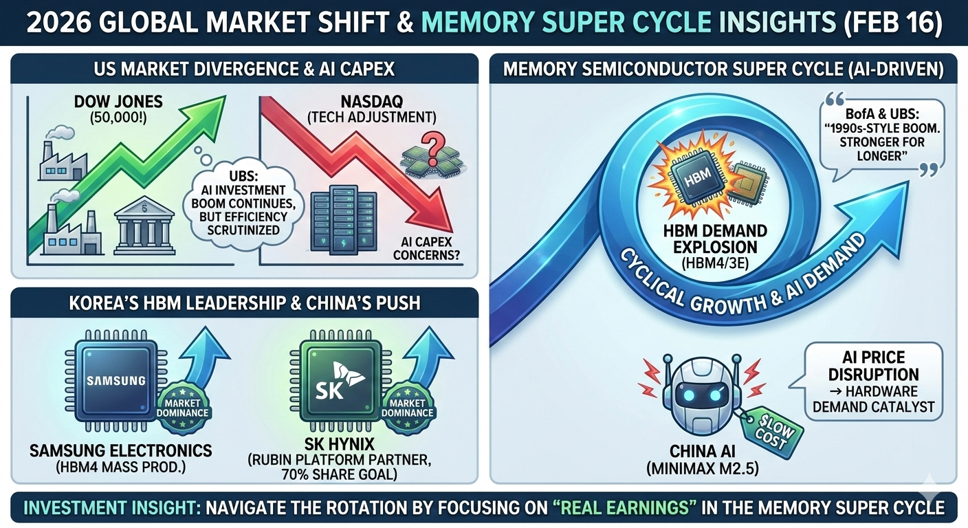 [2026.02.16 경제브리핑] “다우 5만 시대”의 역설과 반도체 슈퍼사이클의 진실