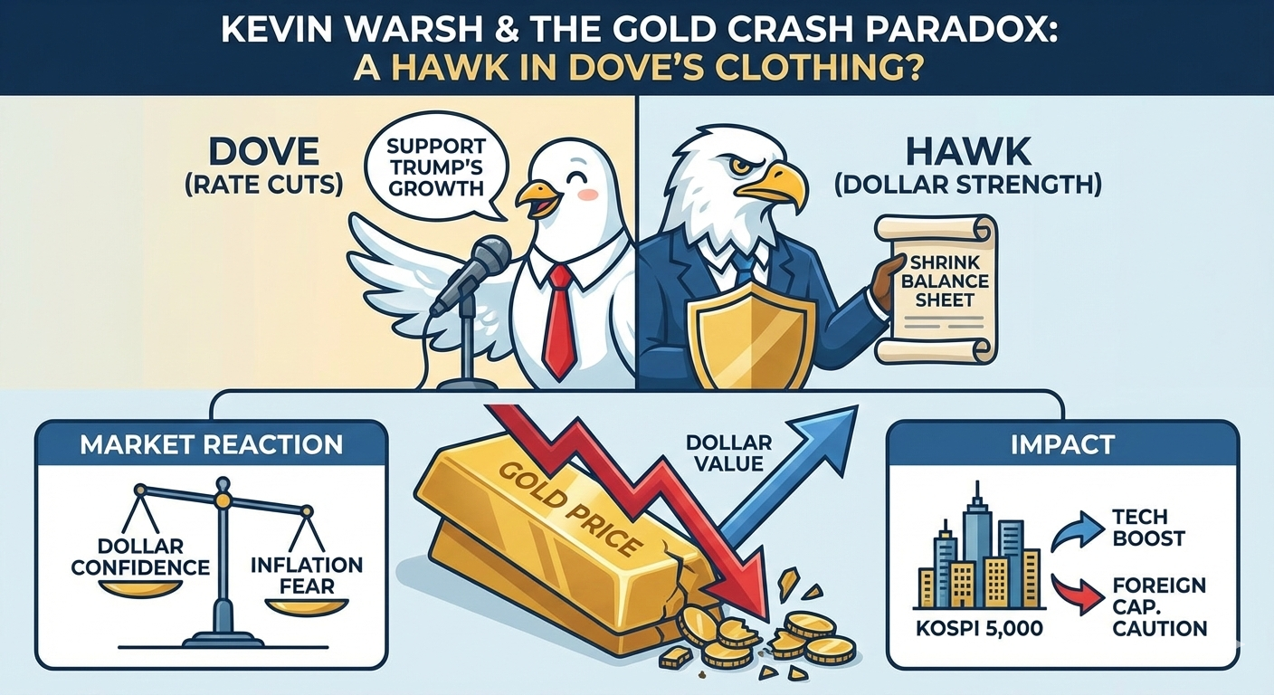 [심층분석] 케빈 워시 연준 의장 지명과 금값 폭락: ‘비둘기’의 탈을 쓴 ‘매’인가?