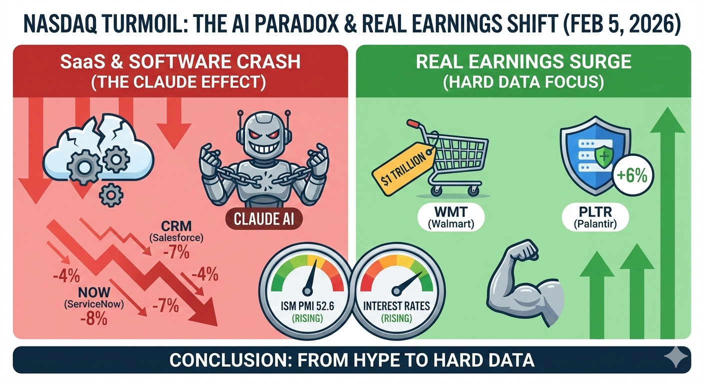 [심층분석] 나스닥 2% 폭락과 ‘클로드 쇼크’: 인공지능이 내 주식을 잡아먹고 있다?